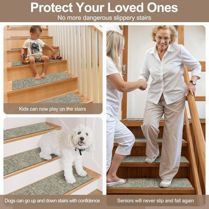 OJIA Extra Non-Slip Stair Treads for Wooden Steps 15PCS, 30"X8" Rubber Indoor Stair Runner Slip Resistant Stair Rugs Safety Mats for Dogs, Kids & Elders, Stairway Grip Step Treads, Gray