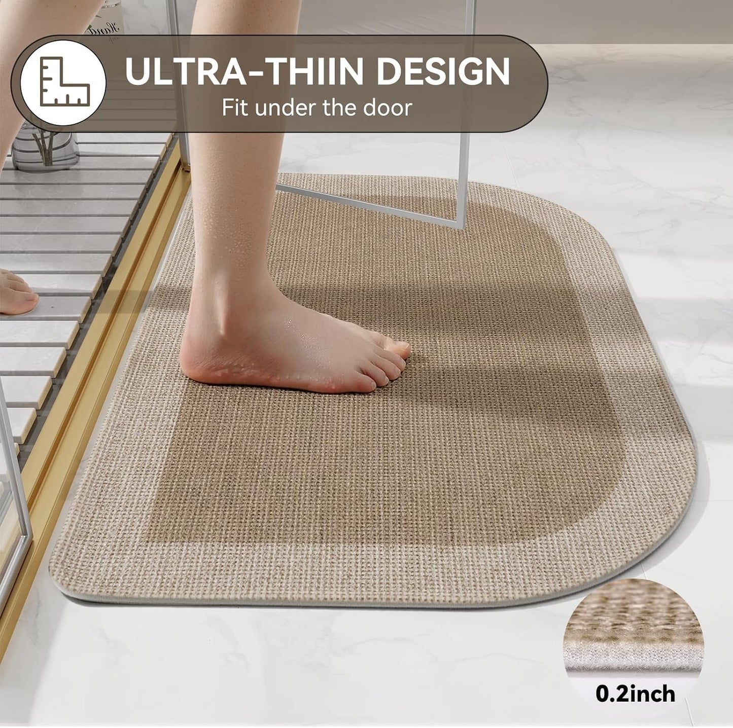 YDKGL Ultra Thin Bathroom Rugs Mat Quick Dry Absorbent Non Slip Bath Mat Bath Mats for Bathtub Mat Bathroom Carpet Fit Under Door Washable Floor Rubber Half Round Bath Rugs Grey 16x24