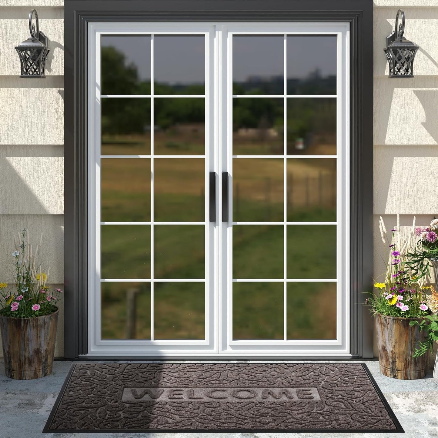 Yimobra Welcome Mat Outdoor 29.5x17, Waterproof Non-Slip Outdoor Mats for Front Door Outside Entrance, Low-Profile Entryway Mat Indoor for Garage Patio, Black