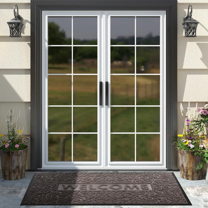 Yimobra Welcome Mat Outdoor 29.5x17, Waterproof Non-Slip Outdoor Mats for Front Door Outside Entrance, Low-Profile Entryway Mat Indoor for Garage Patio, Black