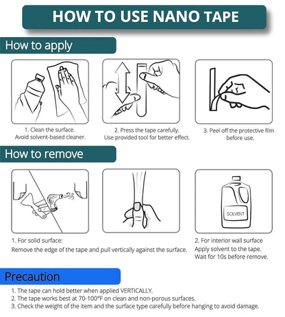 Double Sided Nano Tape, Clear Mounting, Stick Decor Picture, Washable Transparent Tape, Removable Wall Tape Sticky Poster Carpet (9.85 ft)