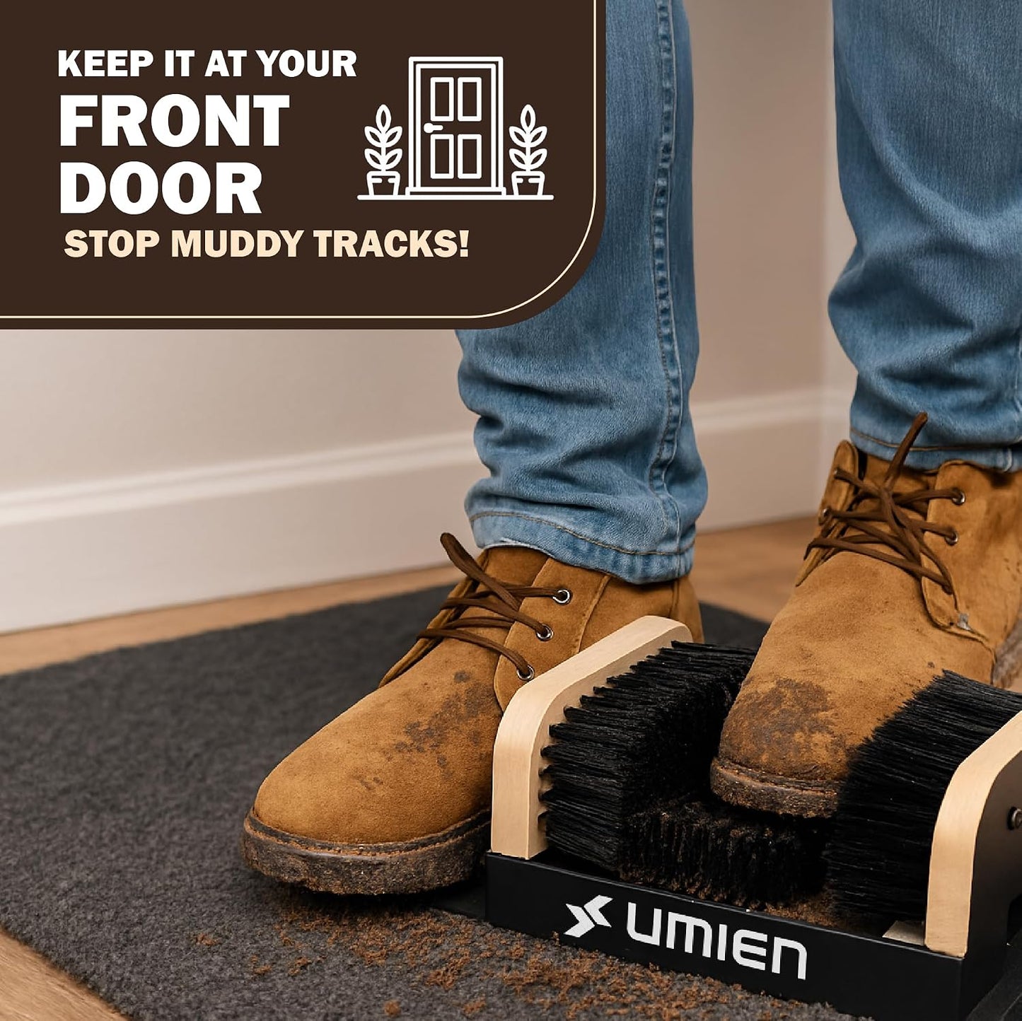 Umien™ Boot Scraper Outdoor Shoe Brush with Flaps - Cleaning Heavy-Duty Shoe Cleaner and Boot Scrubber for Mud, Dirt, and Snow - Durable Weather-Resistant Outdoor Shoe Cleaning Tool