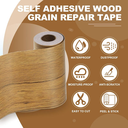 PATIKIL Self Adhesive Wood Grain Repair Tape 33'x 3", Multi-Use Realistic Wood Grain Repair Patch for Furniture Floor Door Table Chair Windows Handicraft DIY, Yellow Teak