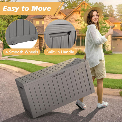 Fancyango 75 Gallon Outdoor Deck Box Waterproof, Large Storage Box for Patio, Resin Storage Bench Lockable for Garden Tools, Package Delivery, Black