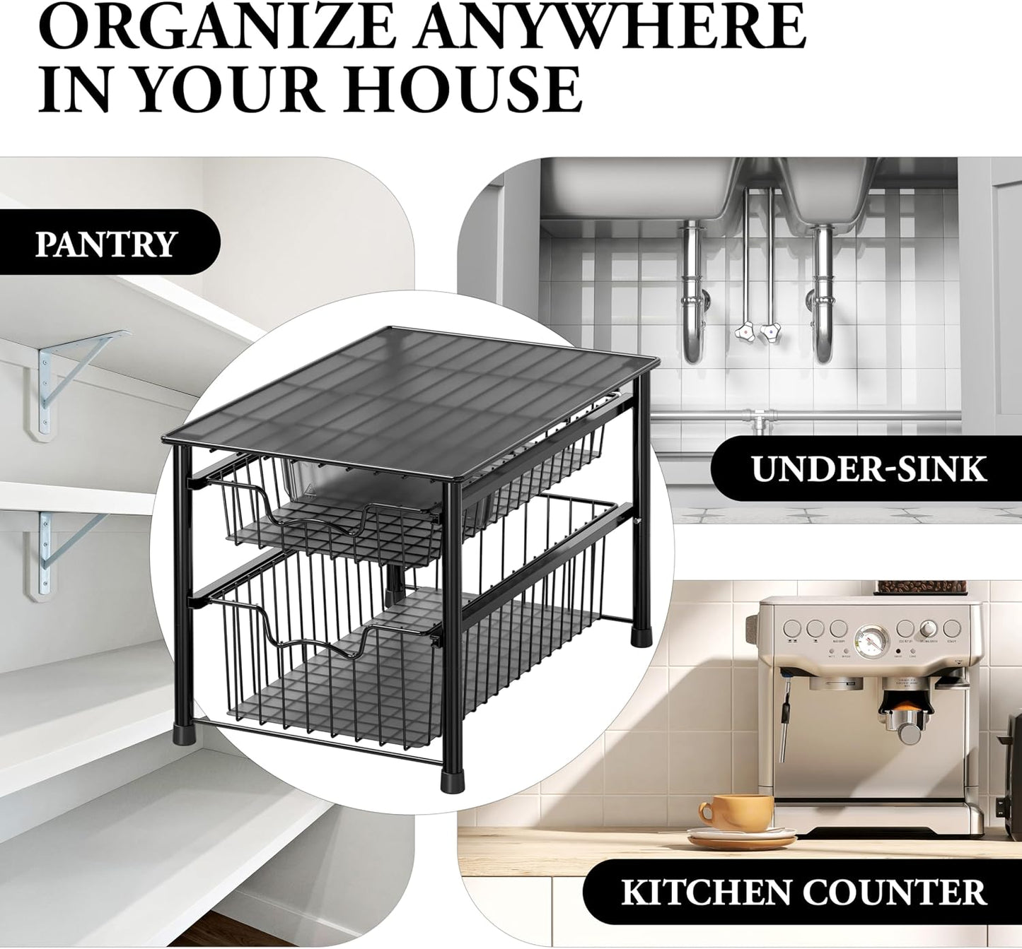 Simple Houseware Stackable 2 Tier Sliding Basket Organizer Drawer, Chrome