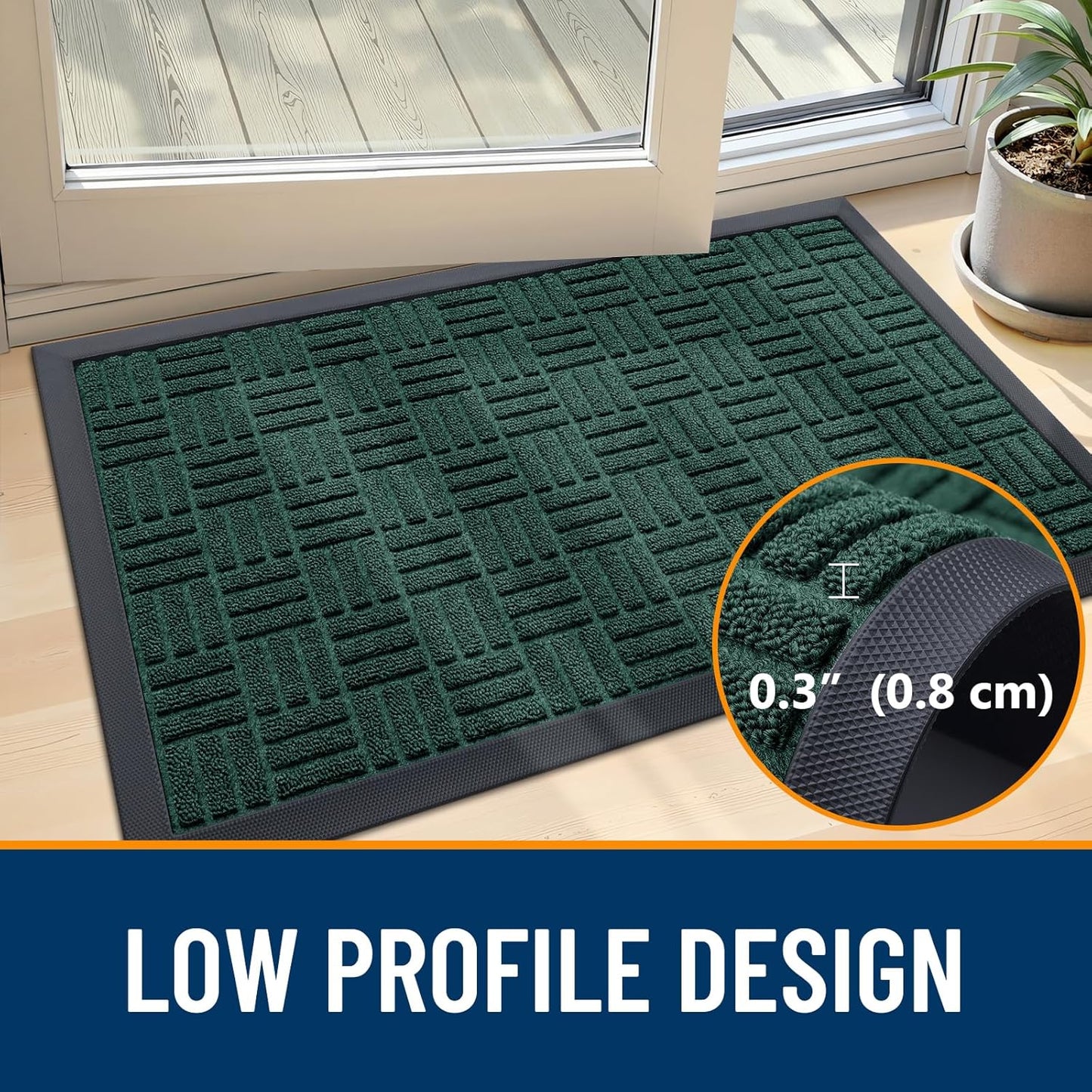 OLANLY Front Door Mat Outside Entrance 29.5x17, Absorbent, Heavy Duty Sturdy Natural Rubber Doormat Indoor Outdoor, Stain and Fade Resistant, Non-Slip Backing Low Profile Floor Mat for Entryway, Grey