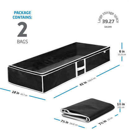 Under Bed Storage Bins - 90L Pack Of 4 Under The Bed Storage Containers For Clothes, Blankets, Winter Clothing, & Shoes - Underbed Storage Containers With Handles, Dual Zippers, & Clear Top