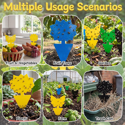 400 Pack Fruit Fly Traps Fungus Gnat Sticky Traps Colorful Plant Fly Stickers for Indoor Outdoor Kitchen Garden Houseplant Protect the Plant, Butterfly and Flower Style
