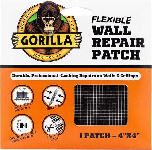 Gorilla Flexible Wall Repair Patch, 4”x 4”, (Pack of 1) – Durable, Professional Looking Repairs on Walls & Ceilings