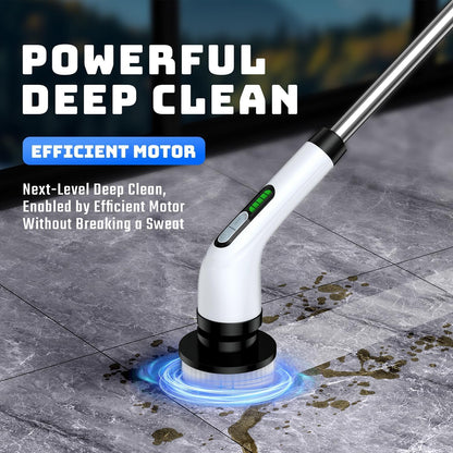 Electric Spin Scrubber for Bathroom: Shower Scrubber with Long Handle | Dual Speed Cordless Power Cleaning Scrub, 7 Brush Heads, IPX7 Waterproof Heavy Duty Cleaner Tools for Tub Tile Grout Wall