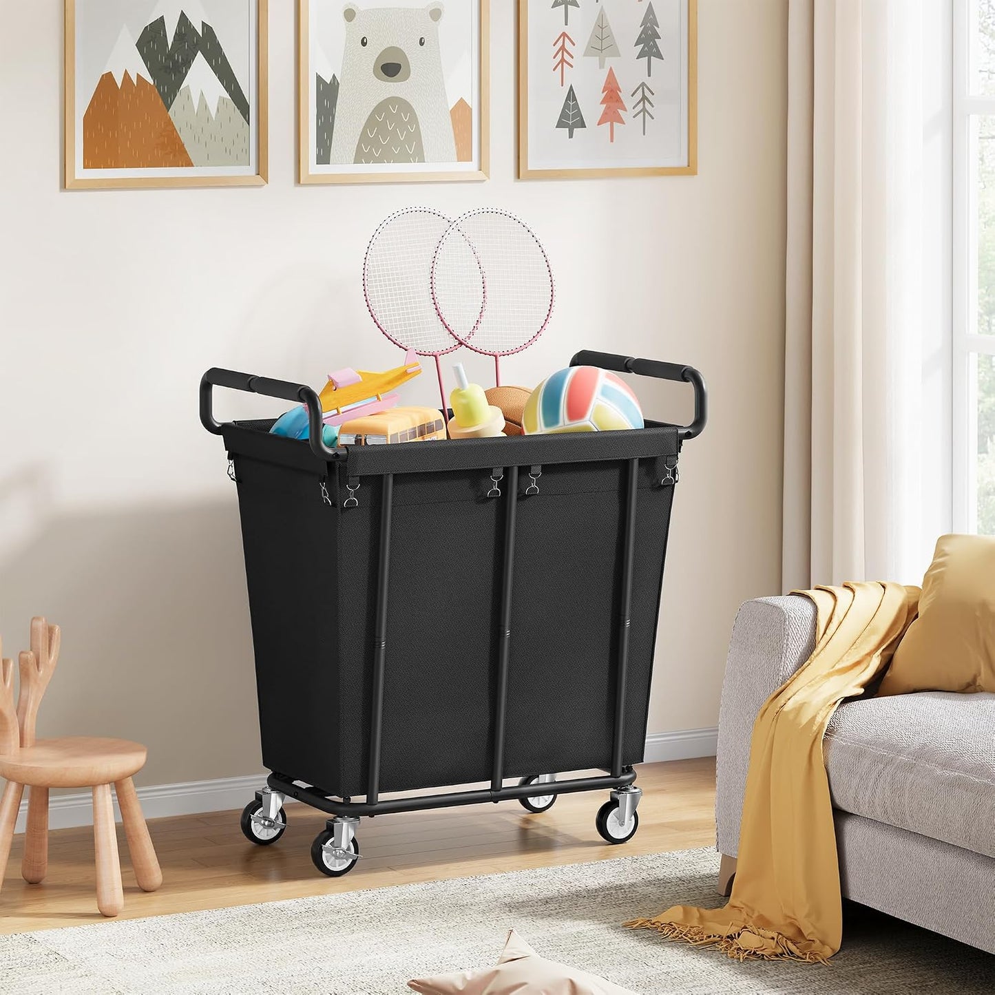 Gewudraw Large laundry hamper with Wheels, 3 Bag Big Rolling Laundry Hamper Sorter Cart, Extra Large Laundry Clothes Hamper, Heavy Duty Laundry Basket Organizer for Laundry Room,Bathroom,Black