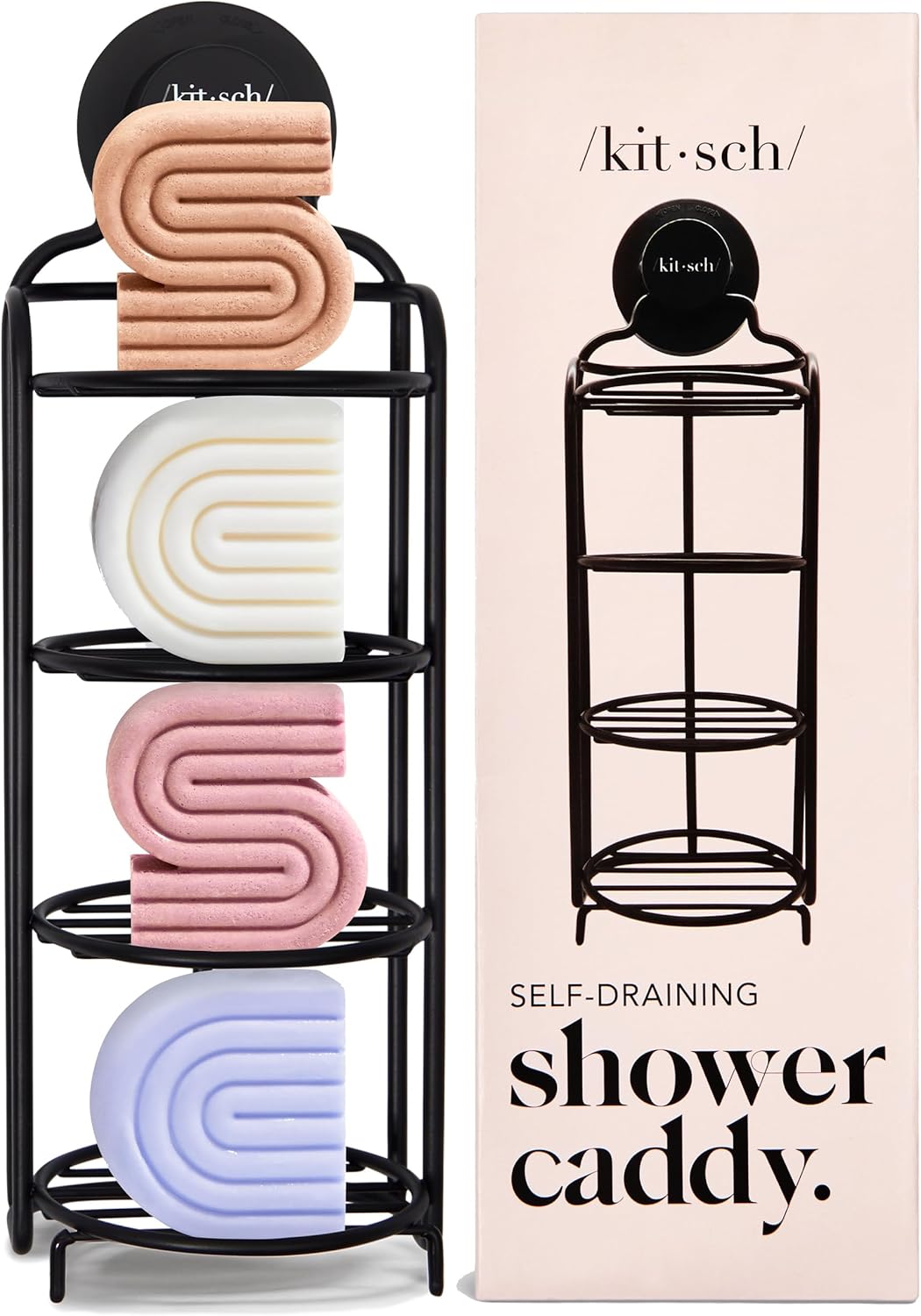 Kitsch Shower Caddy Hanging with Suction Cup – Self-Draining Shampoo Bar Holder & Shower Shelves for Conditioner Bars & Soap – Rust Proof Bathroom Caddy, and Wall Mount or Free-Standing Organizer