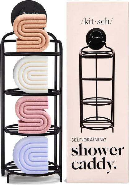 Kitsch Shower Caddy Hanging with Suction Cup – Self-Draining Shampoo Bar Holder & Shower Shelves for Conditioner Bars & Soap – Rust Proof Bathroom Caddy, and Wall Mount or Free-Standing Organizer