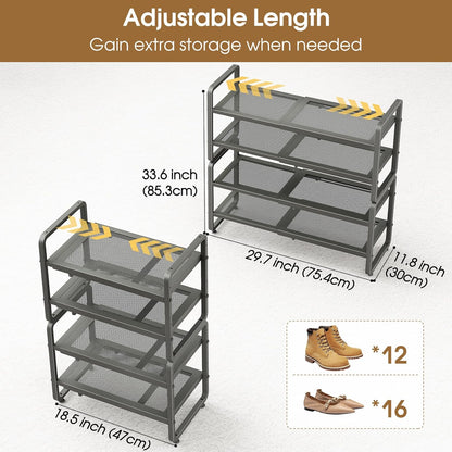 SAYZH Expandable Shoe Rack for Closet, Adjustable Metal Shoe Organizer with Sturdy Mesh Shelves for Boots & Heels, Stackable Shoe Storage for Entryway, Garage, Small Spaces (Black, 2-Tier)