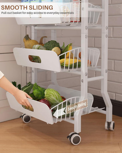 4 Tier Slim Fridge Side Cart with Slide Track Pull Out Baskets, Rolling Metal Kitchen Gap Storage Trolley