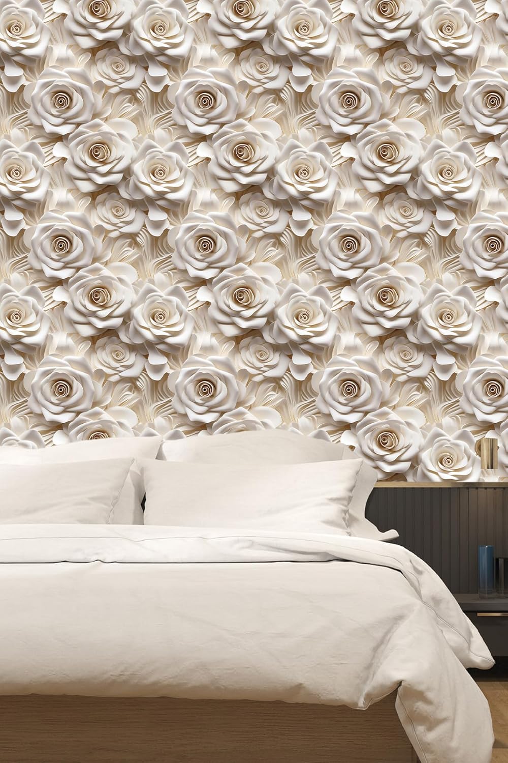 Floral Peel and Stick Wallpaper 3D Effect Interior Wall Décor Contact Paper Self Adhesive Removable Renter Friendly for Bedroom Living Cabinet Room 17.7in x 9.8ft (Not Textured Wallpaper