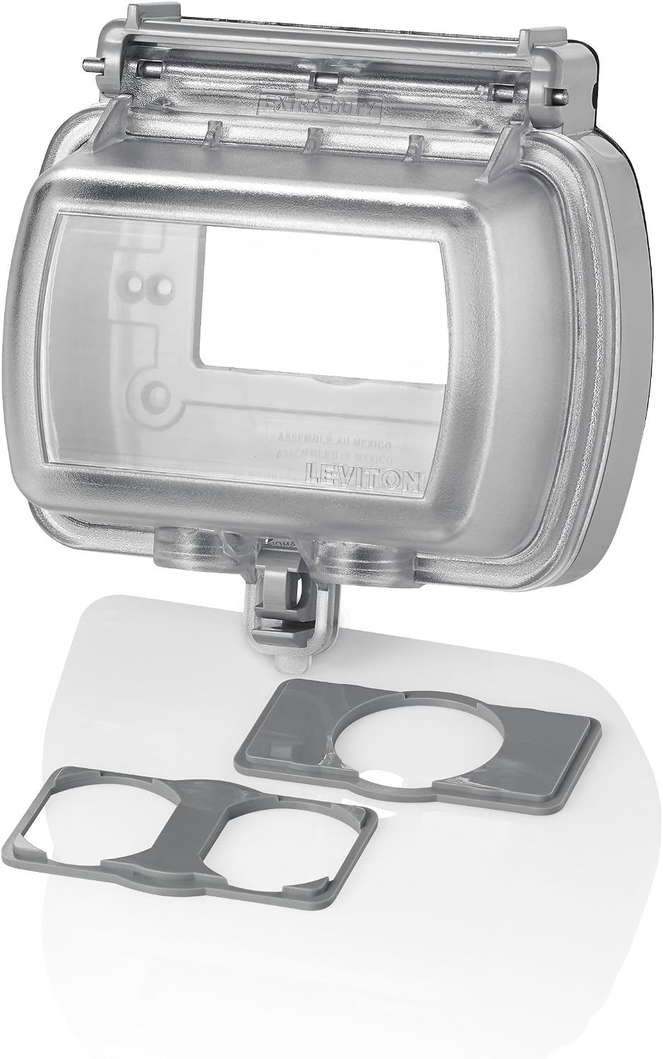 Leviton Weatherproof Outlet Box, Extra Duty 1-Gang While-In-Use Cover Includes Inserts for Single, Duplex and Decora/GFCI Receptacles, Vertical Mount, Plastic Enclosure, 5980-UCL, Clear