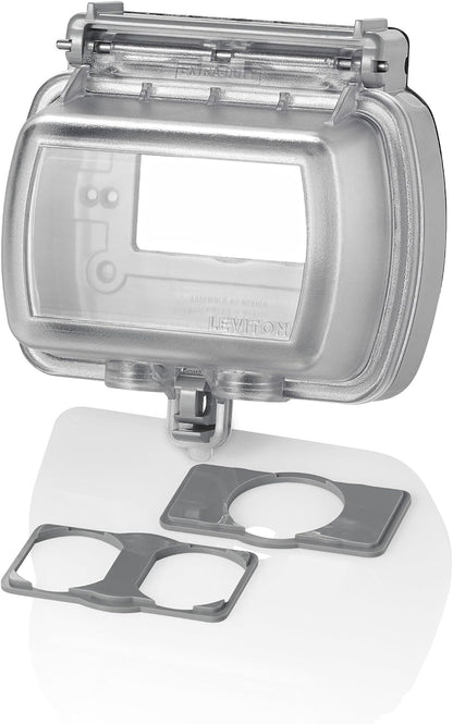 Leviton Weatherproof Outlet Box, Extra Duty 1-Gang While-In-Use Cover Includes Inserts for Single, Duplex and Decora/GFCI Receptacles, Vertical Mount, Plastic Enclosure, 5980-UCL, Clear