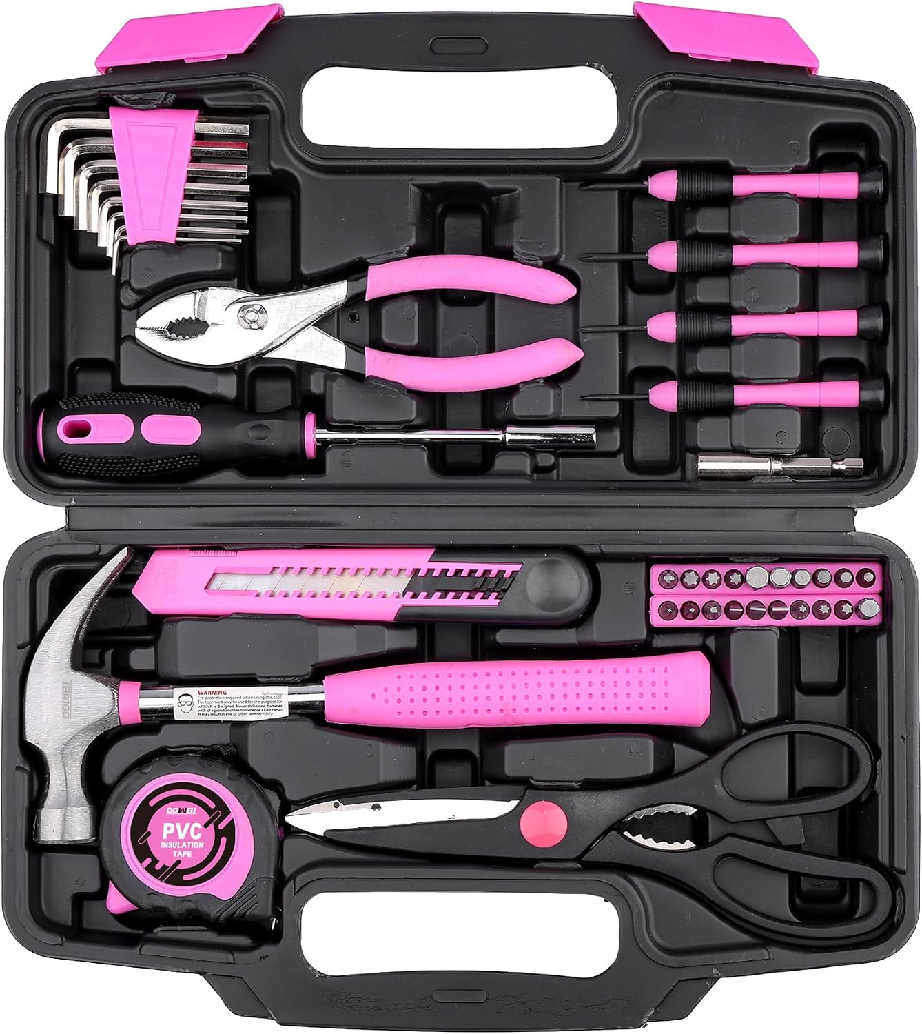 DOWELL 40 Pieces Home Tool Set Pink, General Household Hand Tool Kit with Plastic Toolbox Storage Case, Mini Repair Tool kit for Women, College Students, Home Use & More