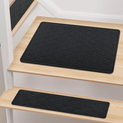 KOOTETA Stair Treads for Wooden Steps Indoor, 15 Pack 8" X 30" Non Slip Carpet Stair Treads with Reusable Adhesive for Kids Elders and Dogs, Surface Polyester TPR Backing Stair Runner Rugs, Dark Grey