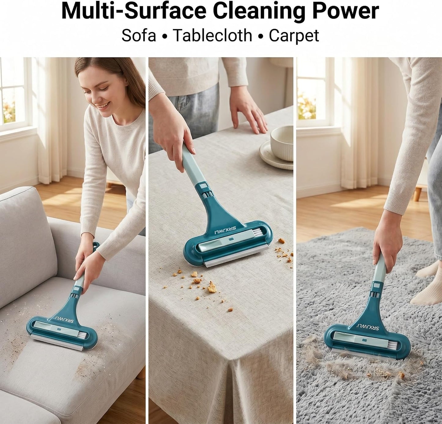 Window Screen Cleaner Tool Outdoor Mesh Cleaning Brush Full Crystal Glass Door LCD Track Hose Washer Windshield Clean 2-in-1 Multi-Purpose Double-Sided Kit with Vacuum Squeegee Handle(Blue)