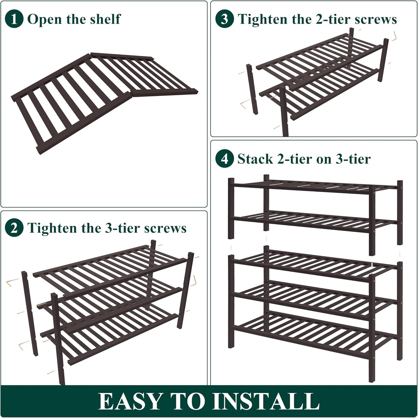 Smiry Bamboo Shoe Rack for Closet, 3 Tier Wooden Shoe Organizer, Stackable Wood Shoe Storage Shelf for Entryway, 14 Vertical Slats, One-piece Heavy-Duty Legs, 26.77"x11.02"x18.31", Natural