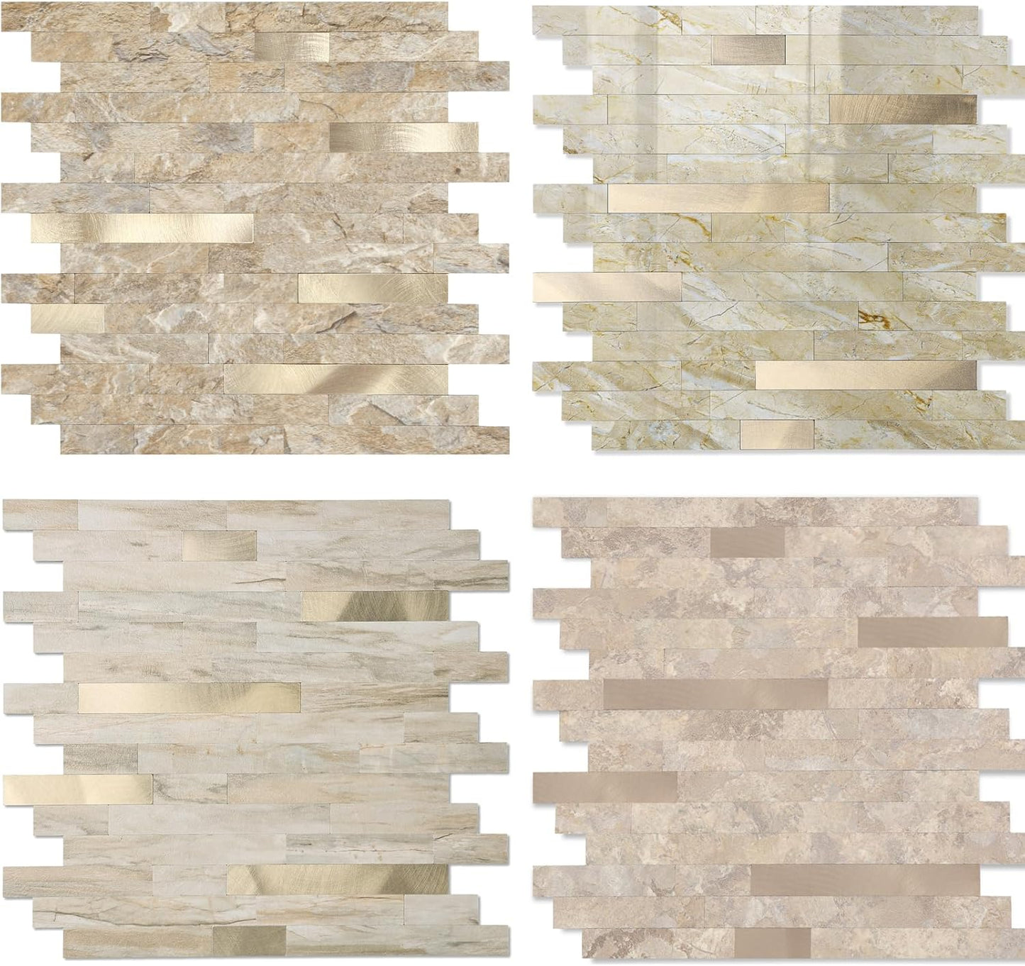 Yipscazo 2026 New Upgrade 11.34" X 11.57" Peel and Stick Backsplash, Stick on Backsplash Tiles for Kitchen, Bathroom, Fireplace (10 Sheets, Beige Rocks + Rose Gold)