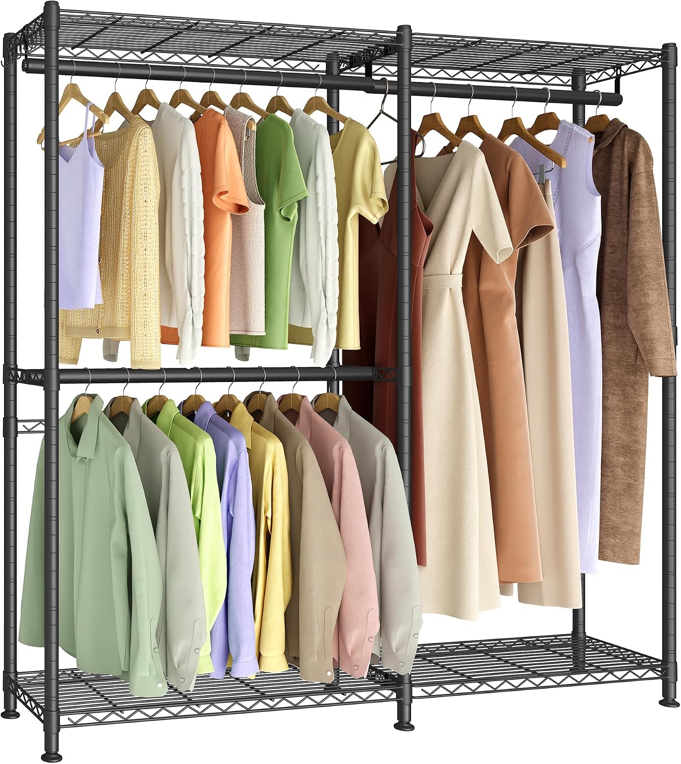 SONGMICS Heavy-Duty Clothes Rack, Garment Rack, Portable Closet, 68.7-Inch Wide Clothing Rack with Adjustable Mesh Shelves and Hanging Rails, Ink Black ULGR433B01