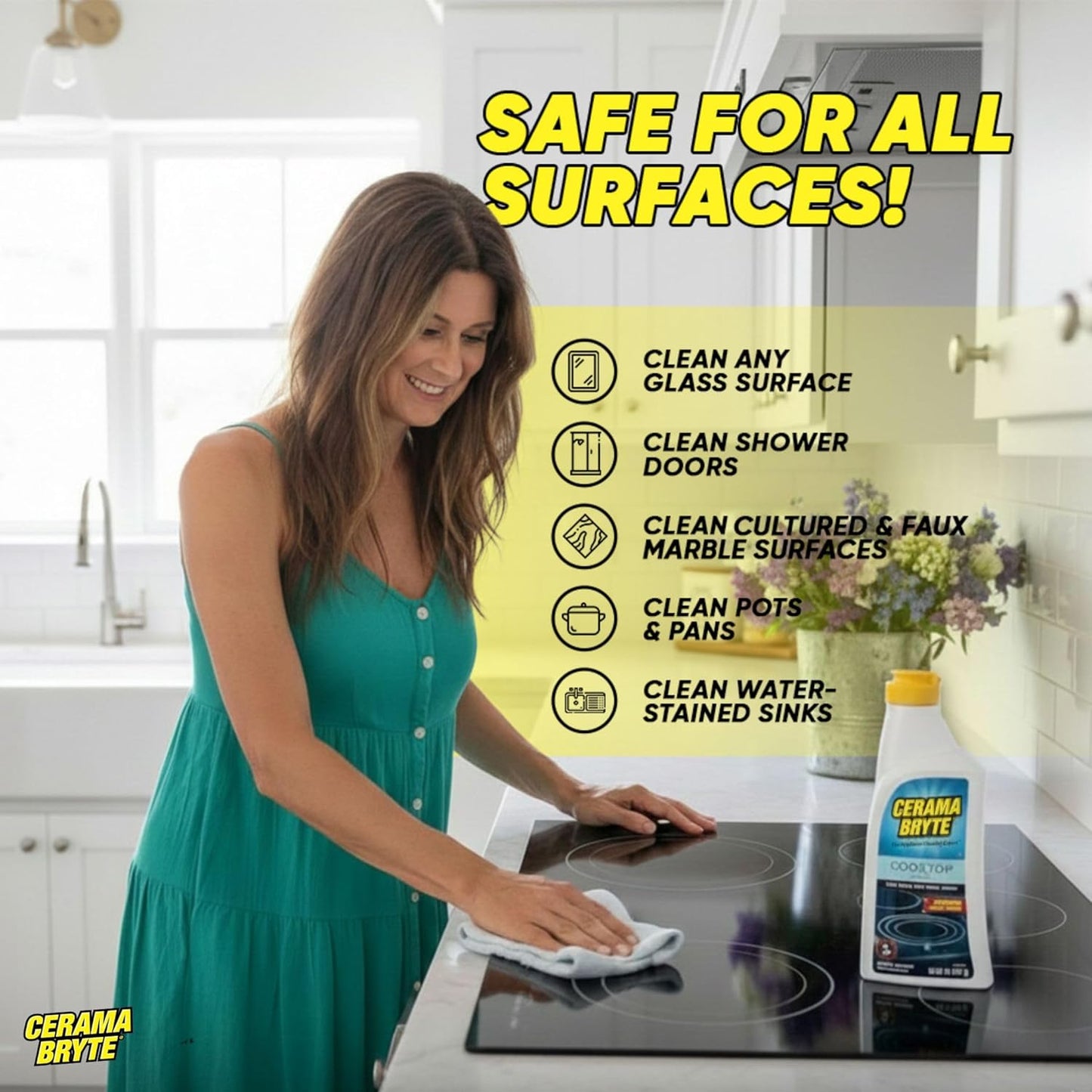 Cerama Bryte Cooktop Cleaning Kit, 10 oz Bottle, Scraper, Tool & Pad
