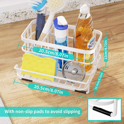 HapiRm Kitchen Sink Organizer, SUS304 Stainless Steel Rustproof Multifunctional Large Sink Caddy with Sponge Holder and Drain Tray for Kitchen Countertop (Silver)