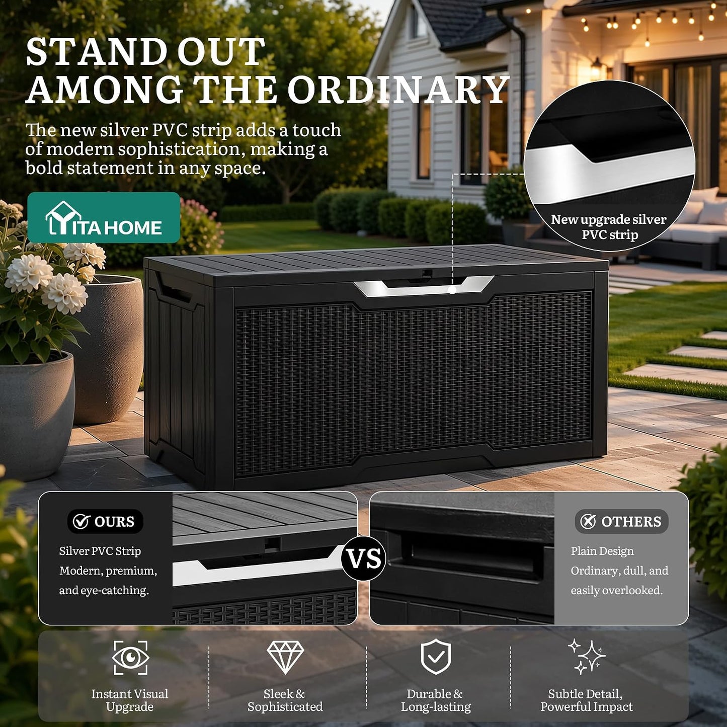 YITAHOME 100 Gallon Large Outdoor Deck Box | Waterproof Resin Storage Box, Lockable Indoor Outdoor Storage Container for Patio Furniture Cushions, Pool Accessories