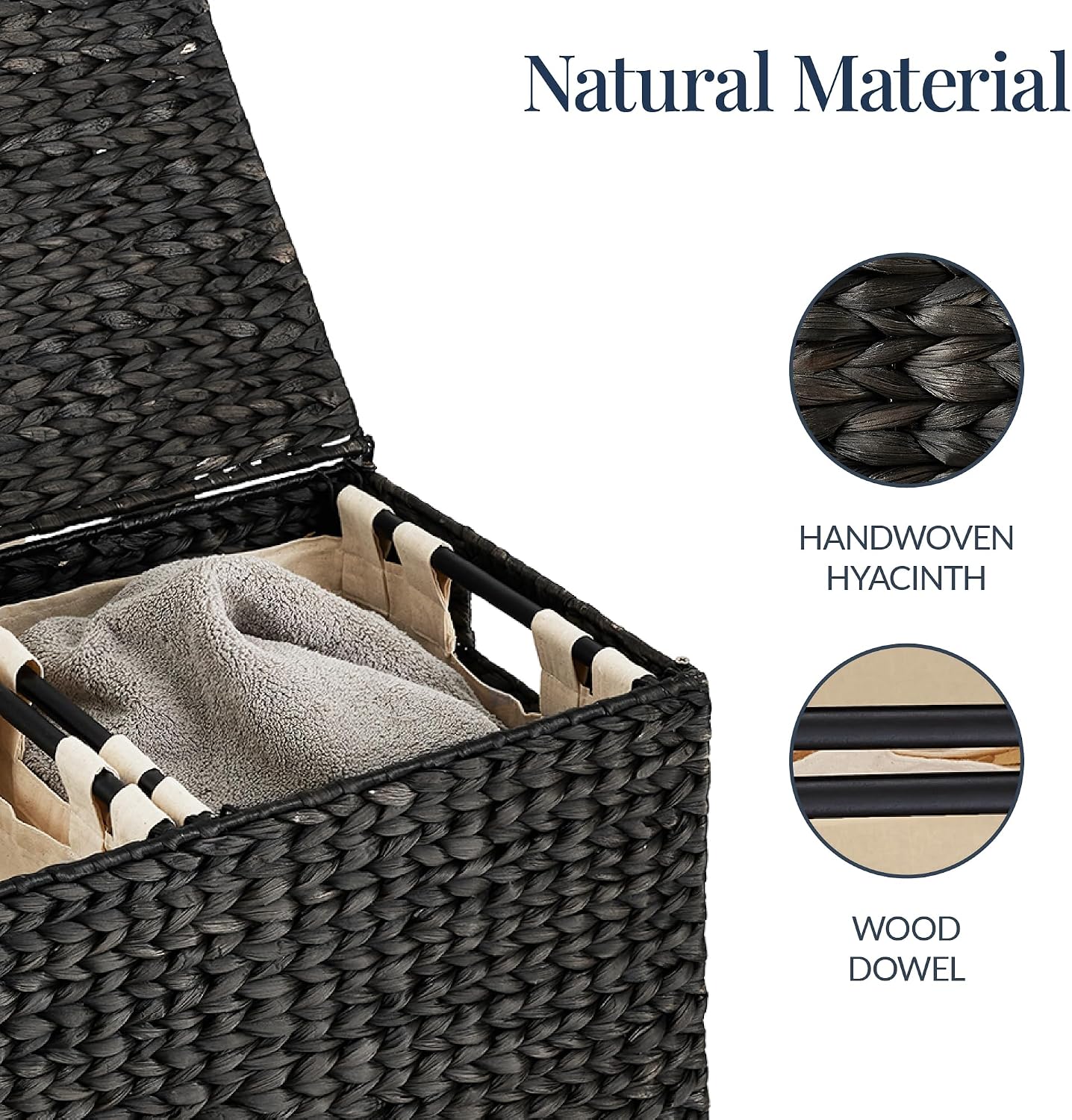 Best Choice Products Large Double Laundry Hamper with Lid, Natural Handwoven Water Hyacinth, 2 Sections w/ 2 Machine Washable Linen Liner Bags, Portable, Handles - Natural