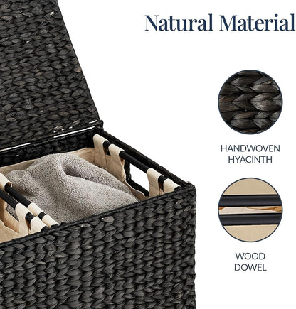 Best Choice Products Large Double Laundry Hamper with Lid, Natural Handwoven Water Hyacinth, 2 Sections w/ 2 Machine Washable Linen Liner Bags, Portable, Handles - Natural