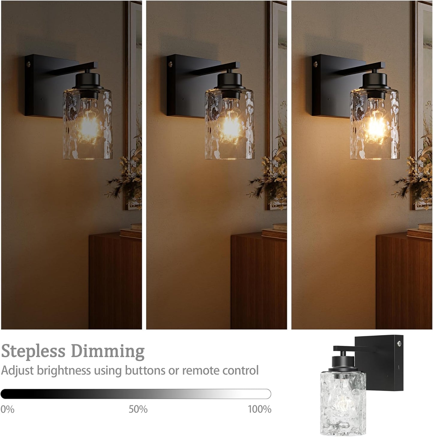 Battery Operated Wall Sconce Set of 2, Black Rechargeable Wall Lights with Timer Function, Easy Install Dimmable Wireless Wall Lamps Sconces Wall Decor for Living Room Bedroom Hallway, Emergency 3000K