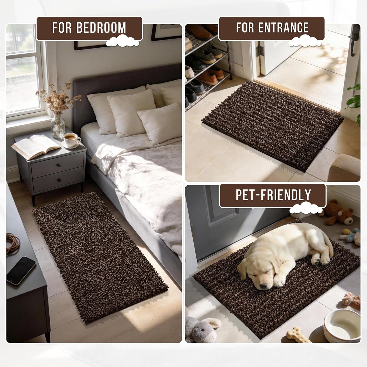Yimobra Bathroom Rugs Non Slip Washable - Ultra Soft Absorbent Chenille Bath Mat, Quick Dry Shaggy Floor Carpet for Tub Shower, Gray Home Decor Accessories, 24x17 Inch