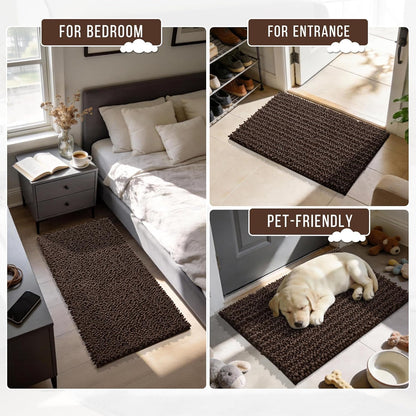 Yimobra Bathroom Rugs Non Slip Washable - Ultra Soft Absorbent Chenille Bath Mat, Quick Dry Shaggy Floor Carpet for Tub Shower, Gray Home Decor Accessories, 24x17 Inch