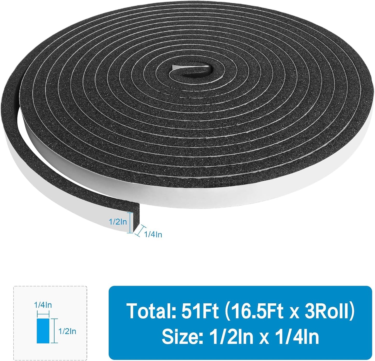 DGSL Foam Insulation Tape, 1/2In x 1/4In x 33Ft Weather Stripping Door Seal Strip for Doors and Windows,Sliding Door,Sound Proof Soundproofing Door Seal,Weatherstrip,Air Conditioning Seal Strip