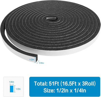 DGSL Foam Insulation Tape, 1/2In x 1/4In x 33Ft Weather Stripping Door Seal Strip for Doors and Windows,Sliding Door,Sound Proof Soundproofing Door Seal,Weatherstrip,Air Conditioning Seal Strip