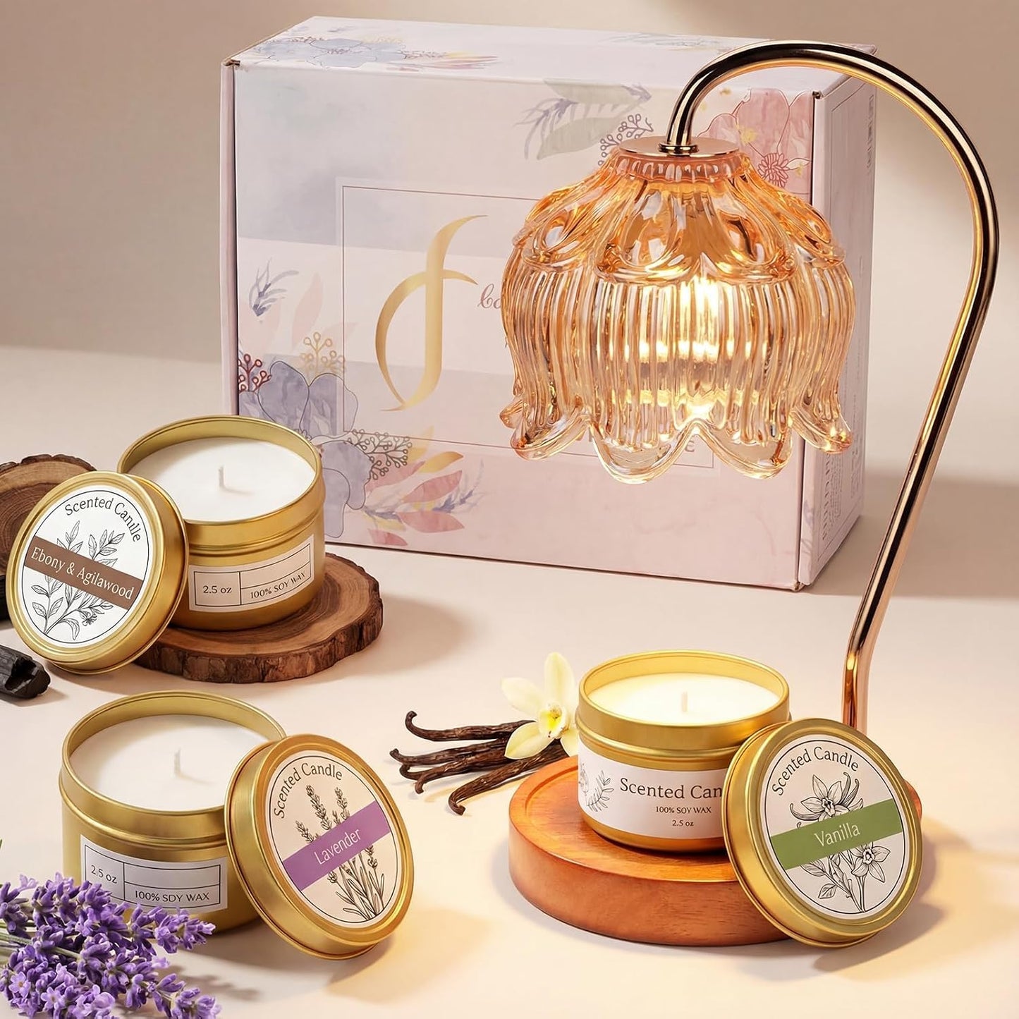 Funistree Flower Candle Warmer Lamp with Timer & Dimmer, Adjustable Height Candle Warmer, Christmas Birthday Gifts for Women Mom, House Warming New Home Decor, Wax Warmer with 2 Bulbs for Jar Candles