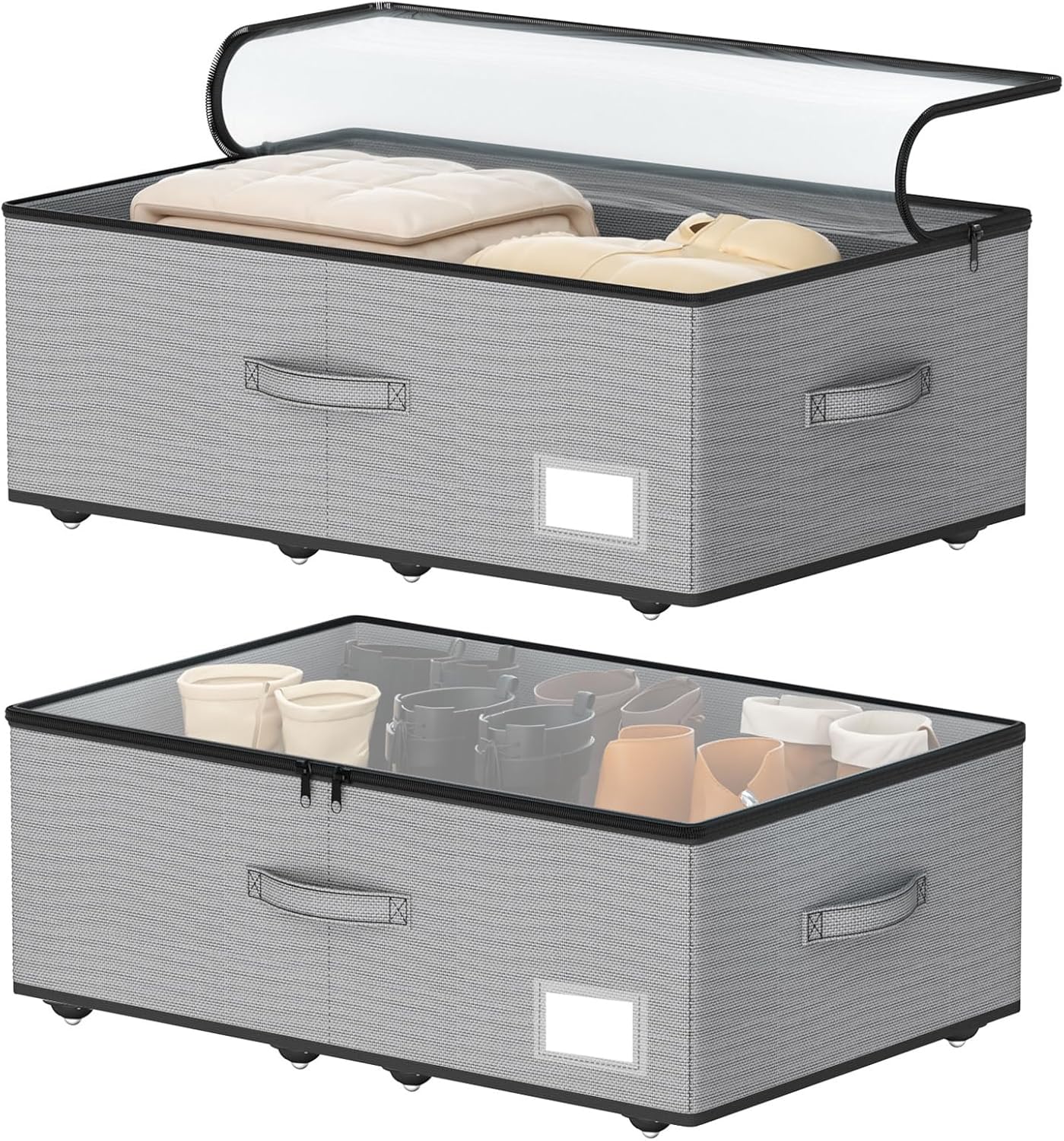EE-RoomWorld Under Bed Storage with Wheels, No Assemble Required 5.5 inches height grey under bed storage bins,Low Profile Rolling Underbed Shoe Storage containers，dorm underbed storage drawers
