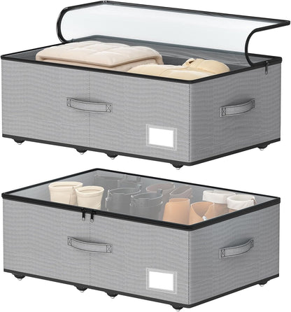 EE-RoomWorld Under Bed Storage with Wheels, No Assemble Required 5.5 inches height grey under bed storage bins,Low Profile Rolling Underbed Shoe Storage containers，dorm underbed storage drawers
