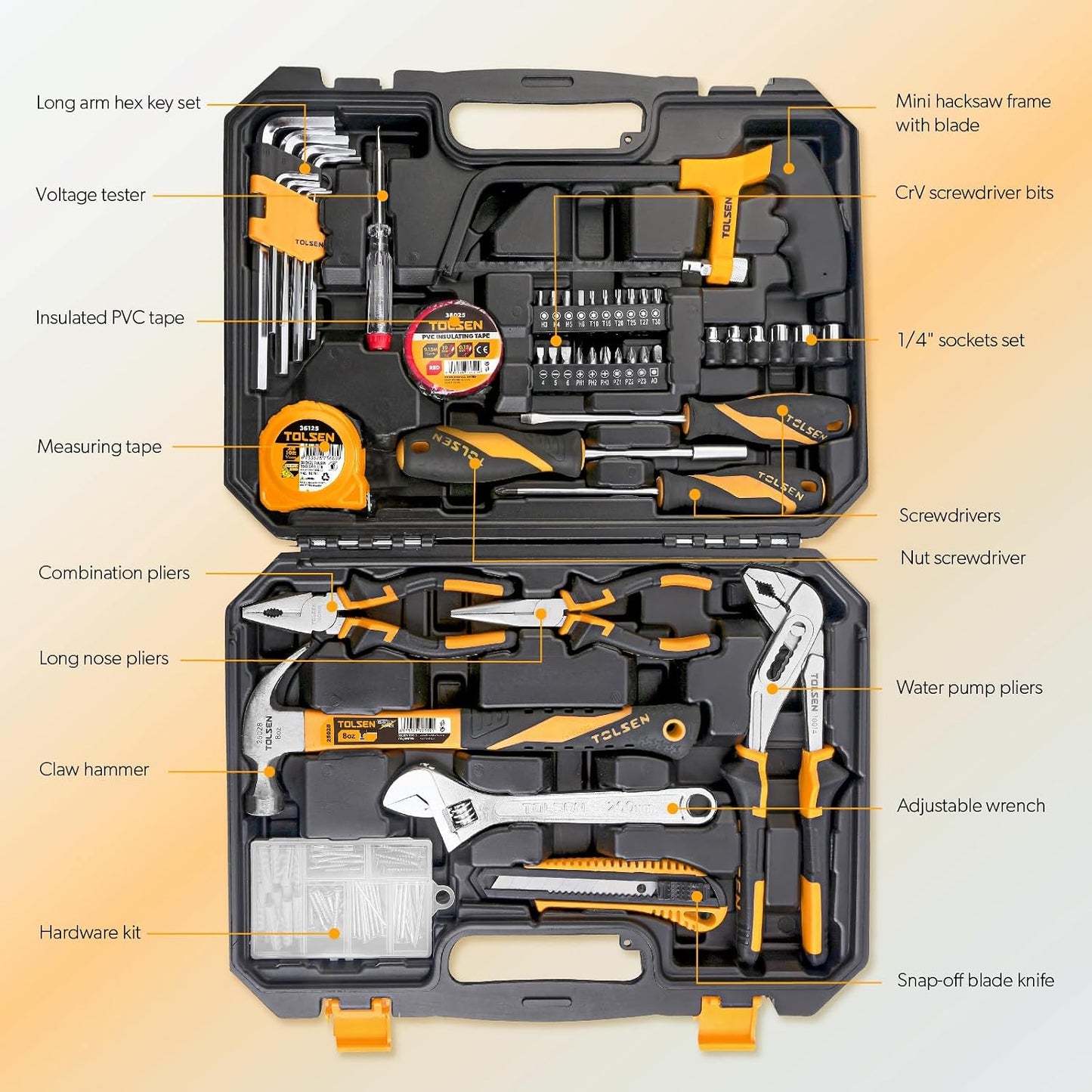 TOLSEN Auto Repair Tool Set Home Mechanic Tool Kit with Toolbox | Portable Complete General Basic Home Tool Kit and Reversible Ratchet Socket Set for Men Women