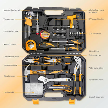 TOLSEN Auto Repair Tool Set Home Mechanic Tool Kit with Toolbox | Portable Complete General Basic Home Tool Kit and Reversible Ratchet Socket Set for Men Women