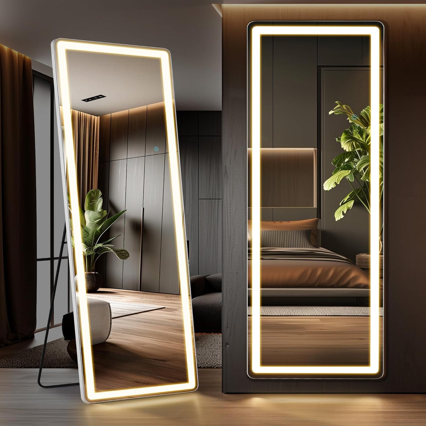 Arched Mirror Full Length, Upgraded 16"x59" Body Wall Mirrors with Shatter-Proof Glass, Floor Standing, Hanging or Leaning, Tall Arch Mirror with Stand Aluminum Alloy Frame for Bedroom, Black