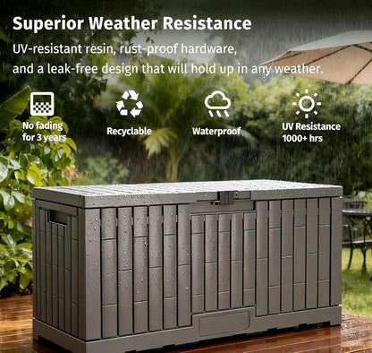 LAUSAINT HOME 320 Gallon Resin Deck Box, Package Delivery Box with Lockable Lid, Waterproof Outdoor Storage Box For Garden Tools, Patio Cushions(320 Gallon,Black)