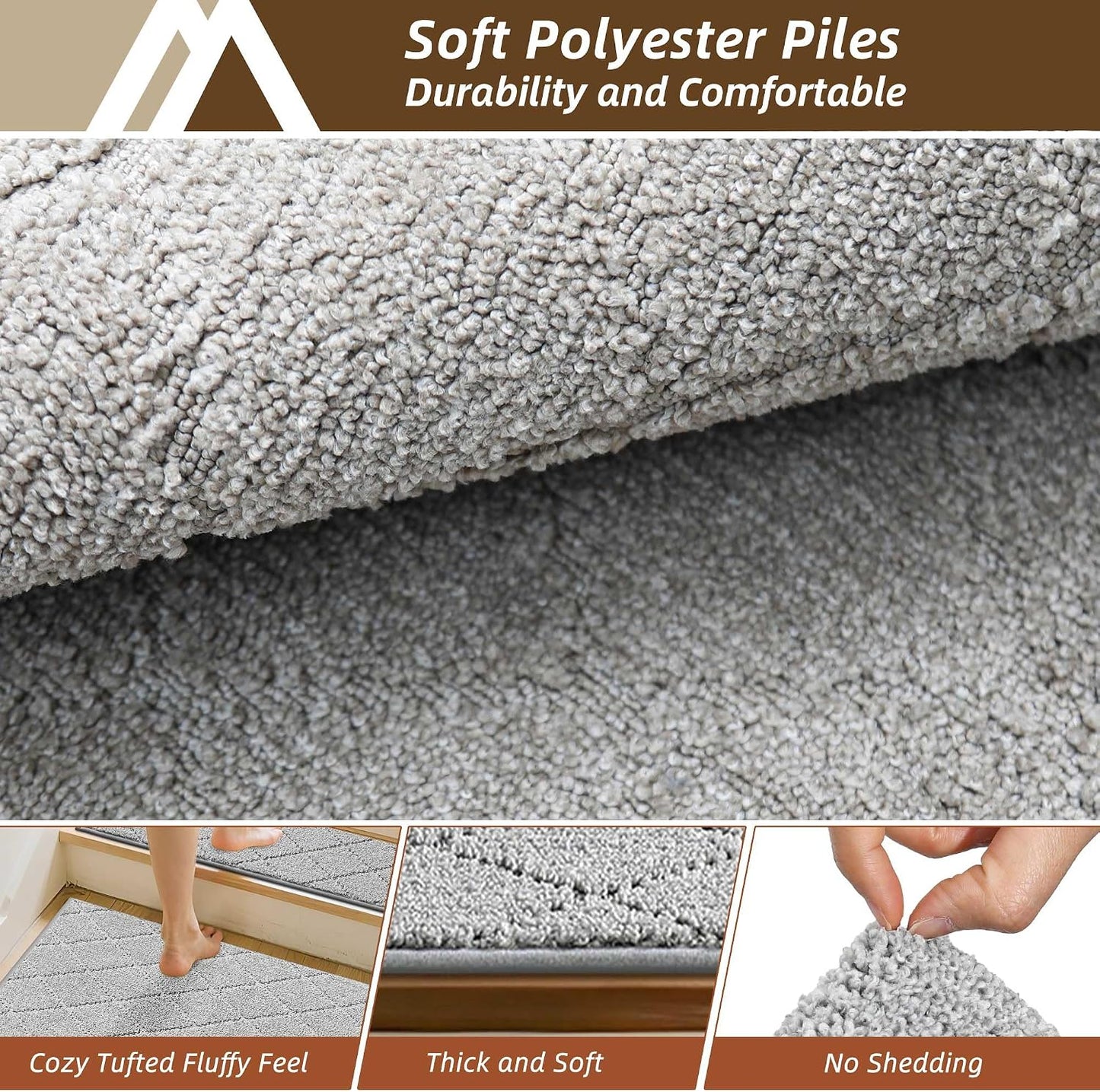 COSY HOMEER Edging Stair Treads Non-Slip Carpet Mat 28inX9in Indoor Stair Runners for Wooden Steps, Edging Stair Rugs for Kids and Dogs, 100% Polyester TPE Backing(4pc, Beige)