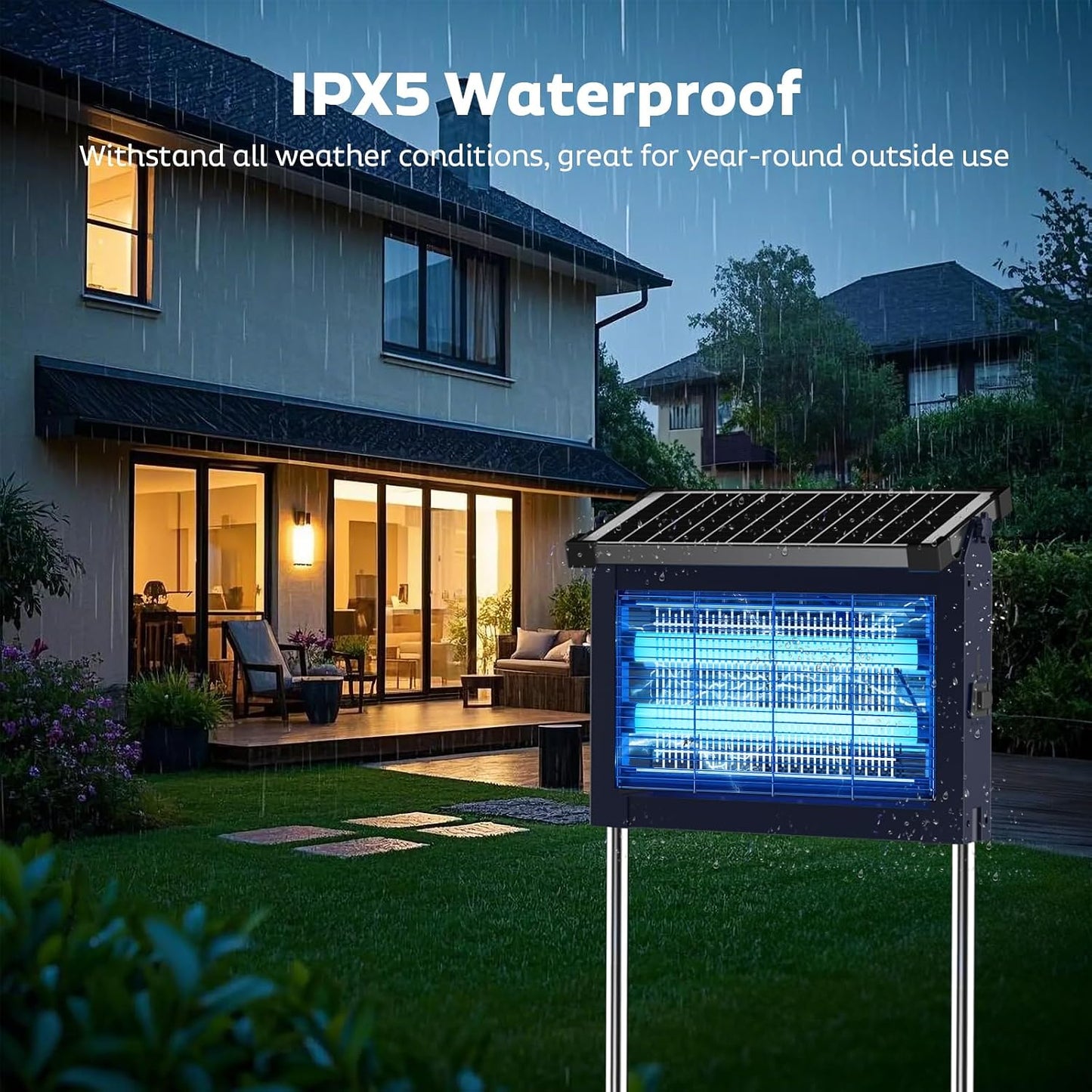 OnBeam Solar Bug Zapper Outdoor, 4500V Mosquito Zapper Fly Trap for Patio | 10W Solar Panel, IPX5 Waterproof, Auto Mode, Solar Powered, USB C Charging, Electric Rechargeable Mosquito Killer for Garden