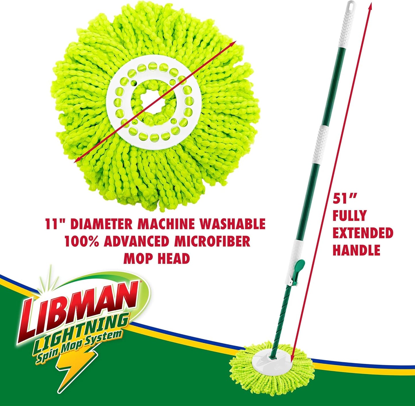 Libman Lightning Spin Mop System | Mop and Bucket with Wringer Set | Spin Mop | Mops for Floor Cleaning | Hardwood Floor Mop | 1 Total Mop Head Included
