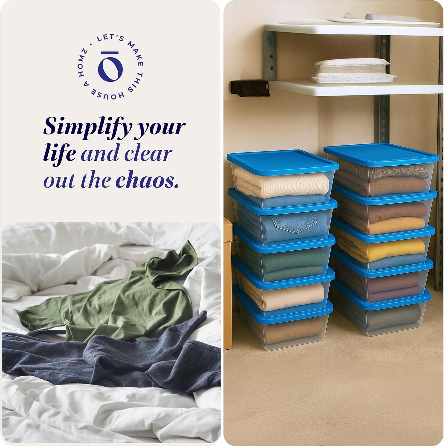 HOMZ 2-Pack Snaplock, Small Clear Plastic Storage Organizer Bins w/ Lids, 28 Quart, Gray - Stackable Container Boxes for Bedroom, Bathroom, Garage, and Office Organization