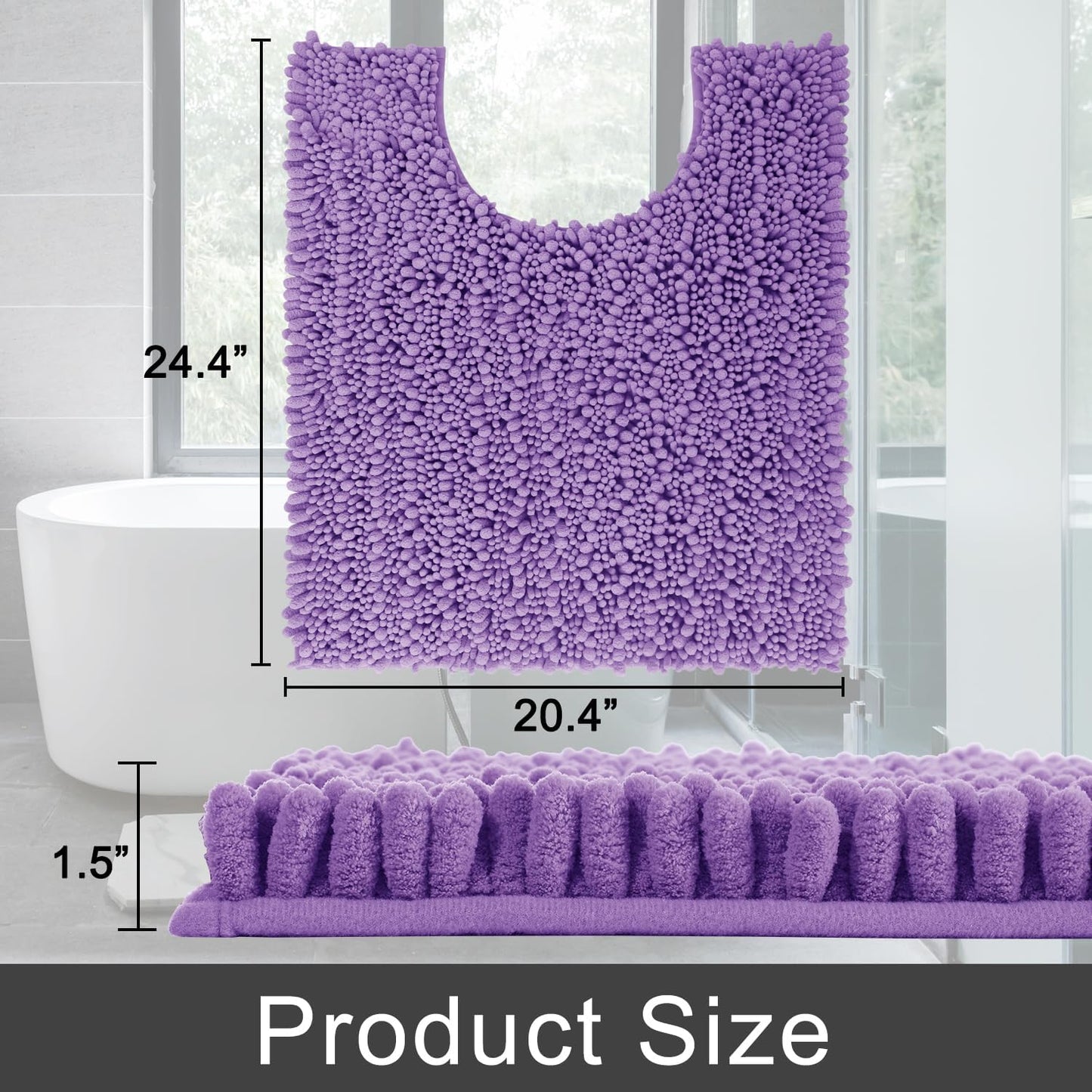 Yimobra Bathroom Rugs Non Slip Washable - Ultra Soft Absorbent Chenille Bath Mat, Quick Dry Shaggy Floor Carpet for Tub Shower, Gray Home Decor Accessories, 24x17 Inch